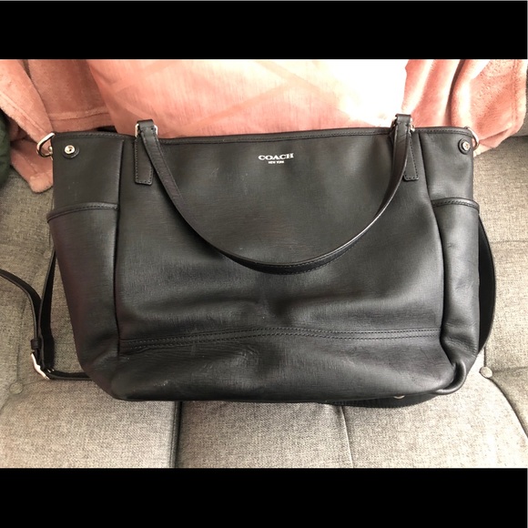 coach black leather diaper bag